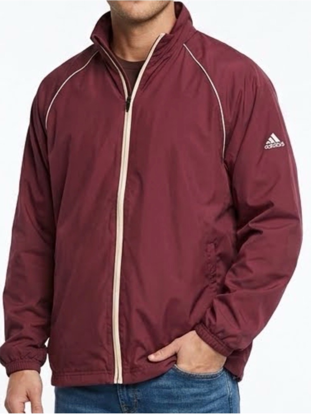 Adidas Vintage Men's Maroon Lightweight Windbreaker Track Jacket Sz-XL. M11